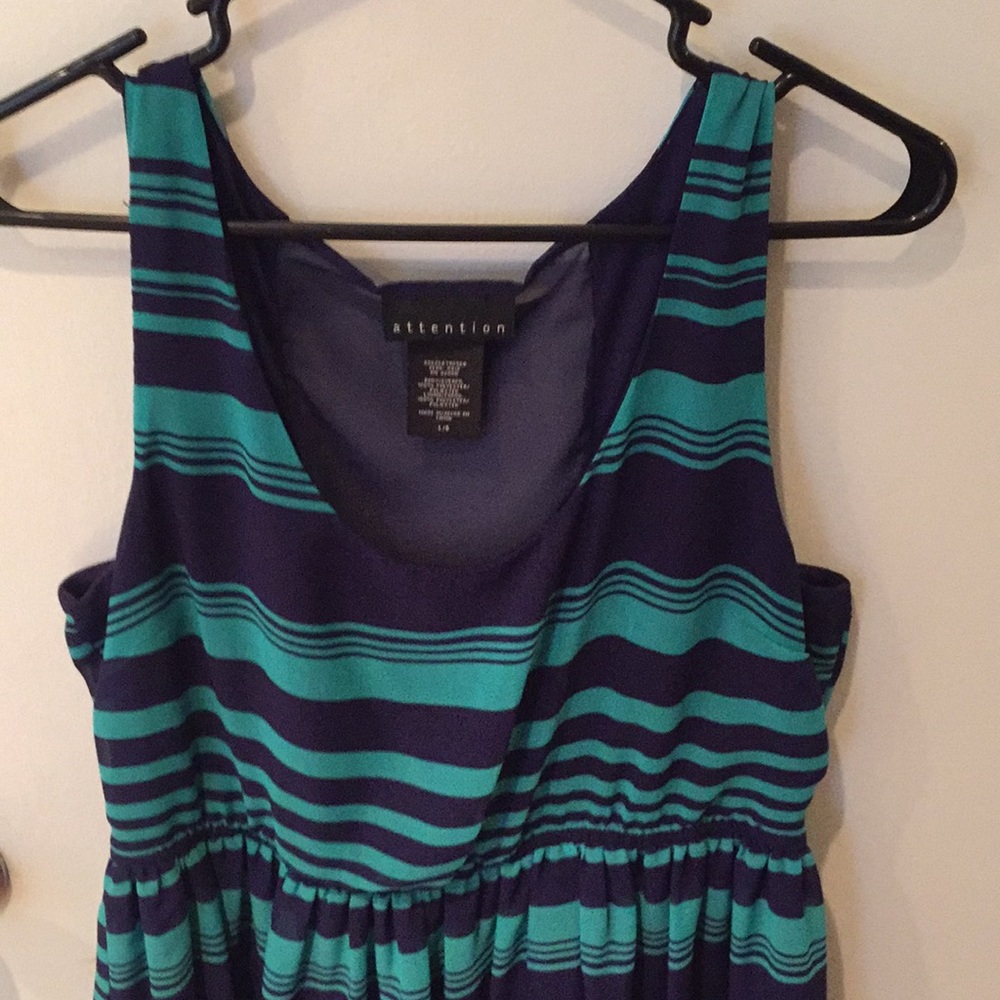 Navy blue and teal striped dress, sz Large